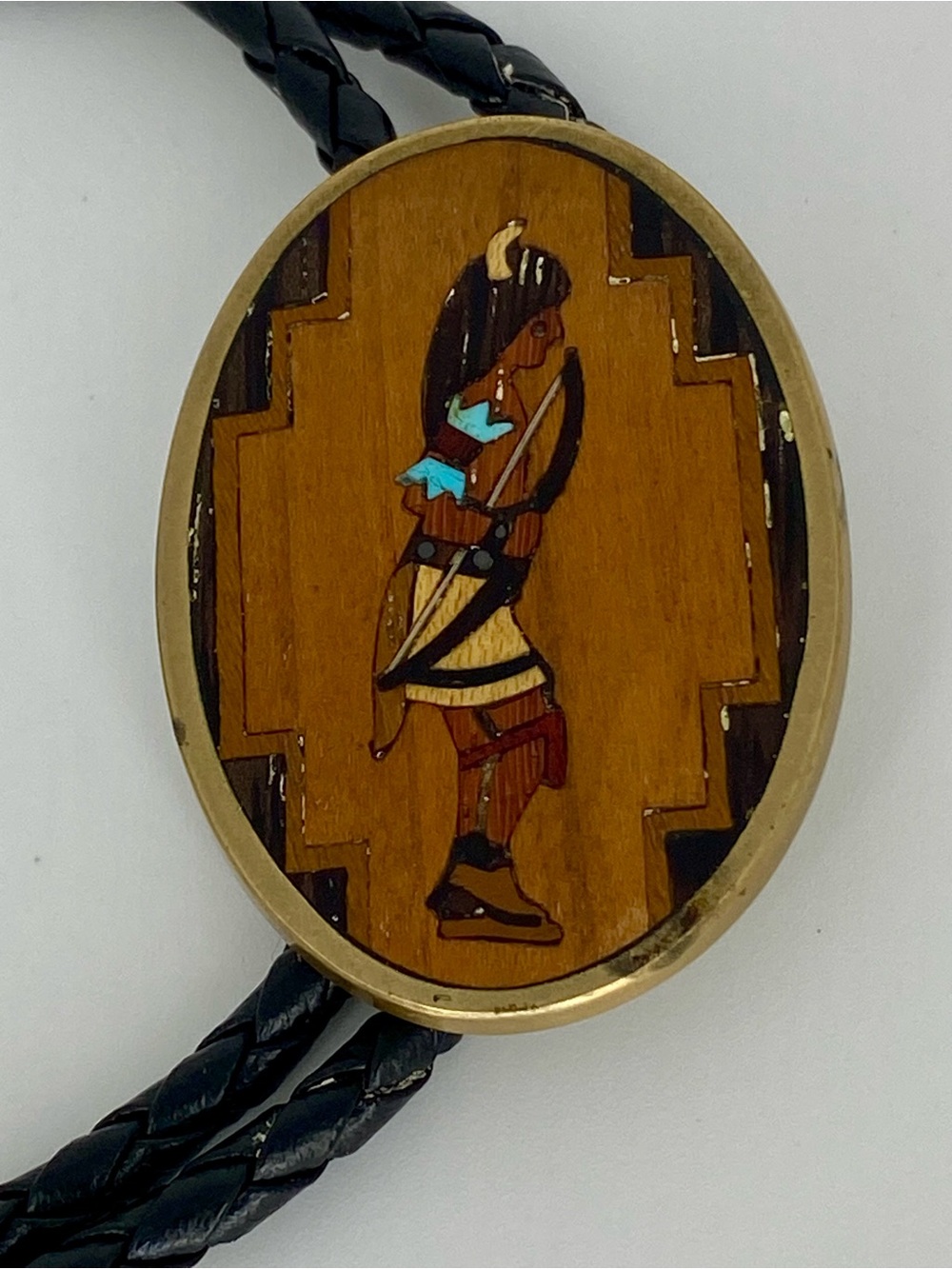 RARE Signed Teme Inlaid Wood Bolo tie